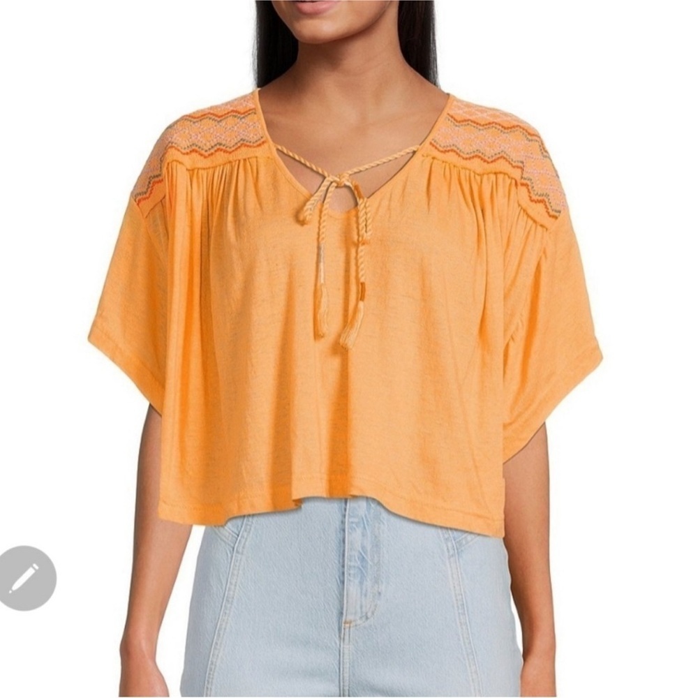 Free People Market Embroidered V-neck Top In Carrot Ginger